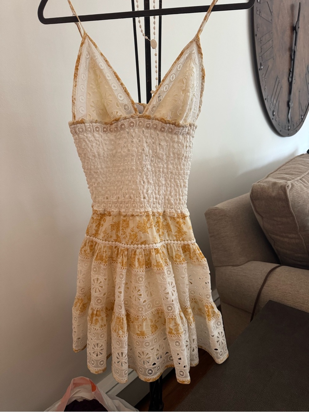 Women’s White and Yellow Eyelet Summer Dress